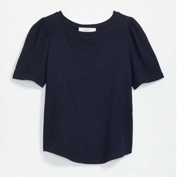 LOFT Tops - LOFT Lace Puff Sleeve Top Navy Blue